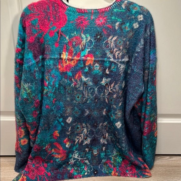 Natural Life Blue Floral XL 💯 Nylon Long Sleeve Crew Neck Sweater soft weighted - Picture 7 of 10